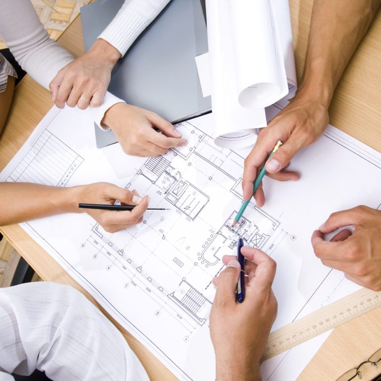 Plusieurs-personne-autour-d-un-plan--qu-il-font-sur-mesure